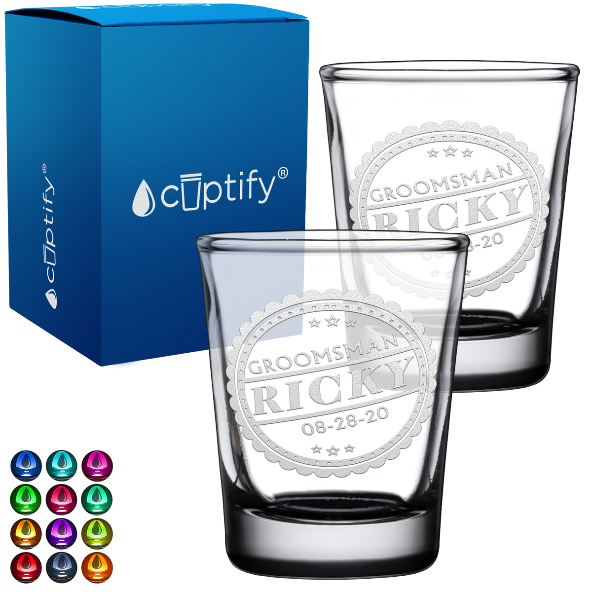 Personalized Groomsman Crest 2oz Shot Glasses - Set of 2