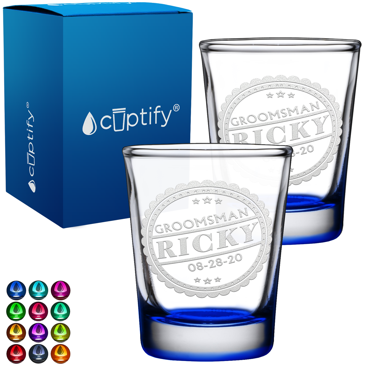 Personalized Groomsman Crest 2oz Shot Glasses - Set of 2