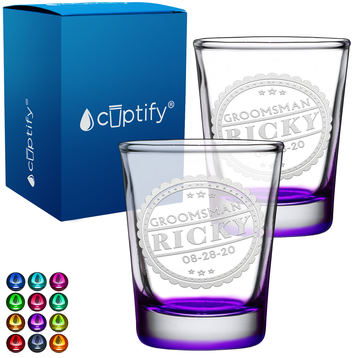 Personalized Groomsman Crest 2oz Shot Glasses - Set of 2