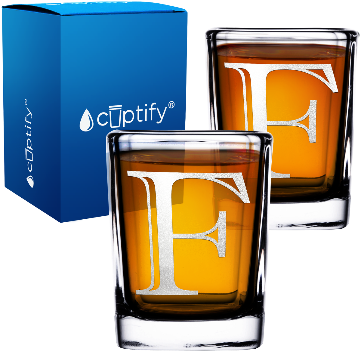 Monogram Initial Letter on 2oz Square Shot Glasses - Set of 2
