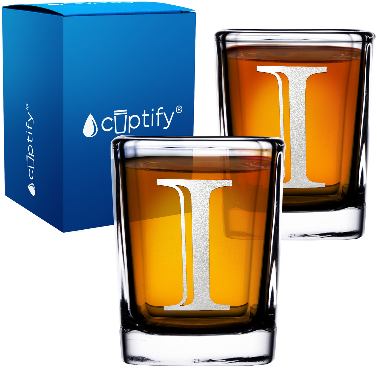 Monogram Initial Letter on 2oz Square Shot Glasses - Set of 2
