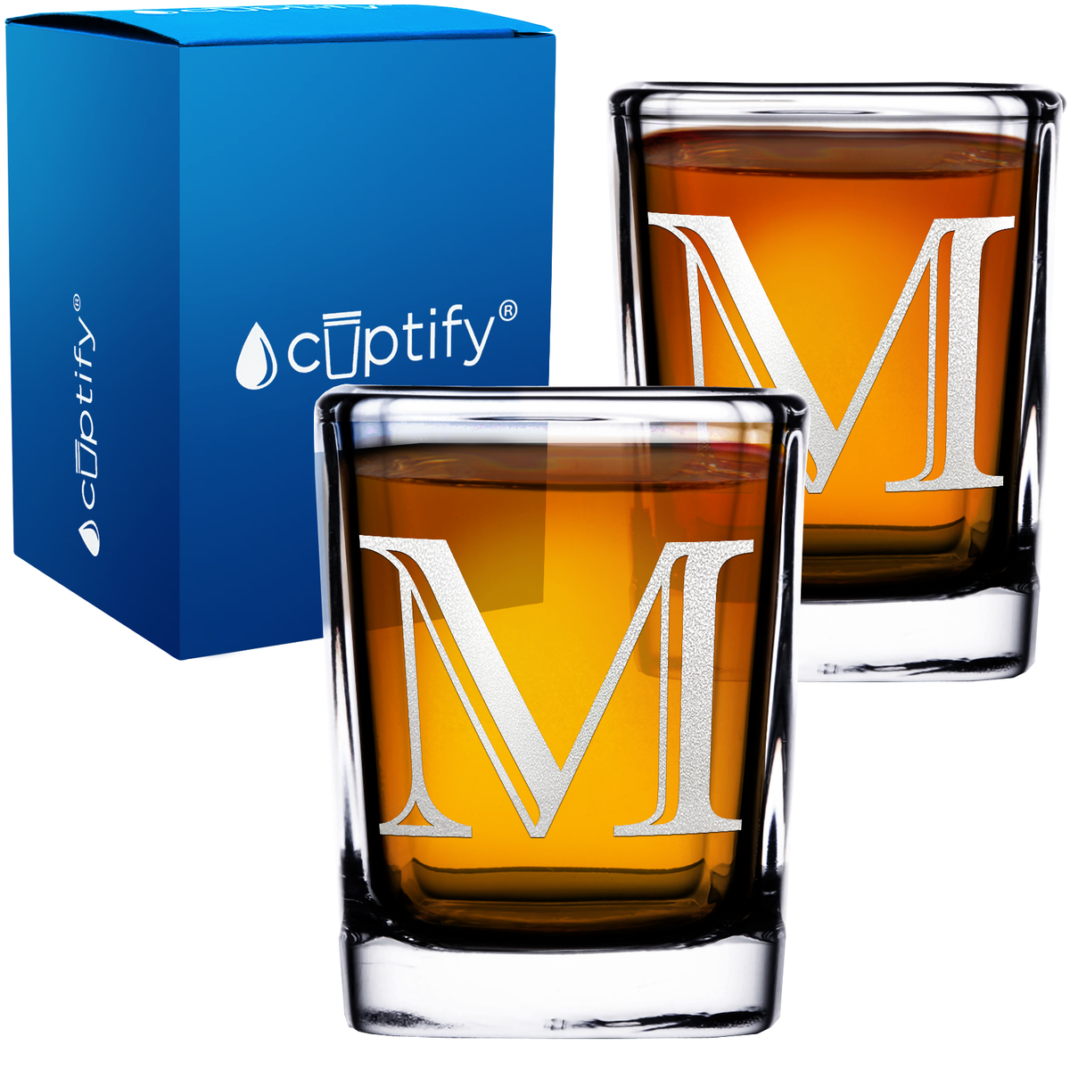 Monogram Initial Letter on 2oz Square Shot Glasses - Set of 2