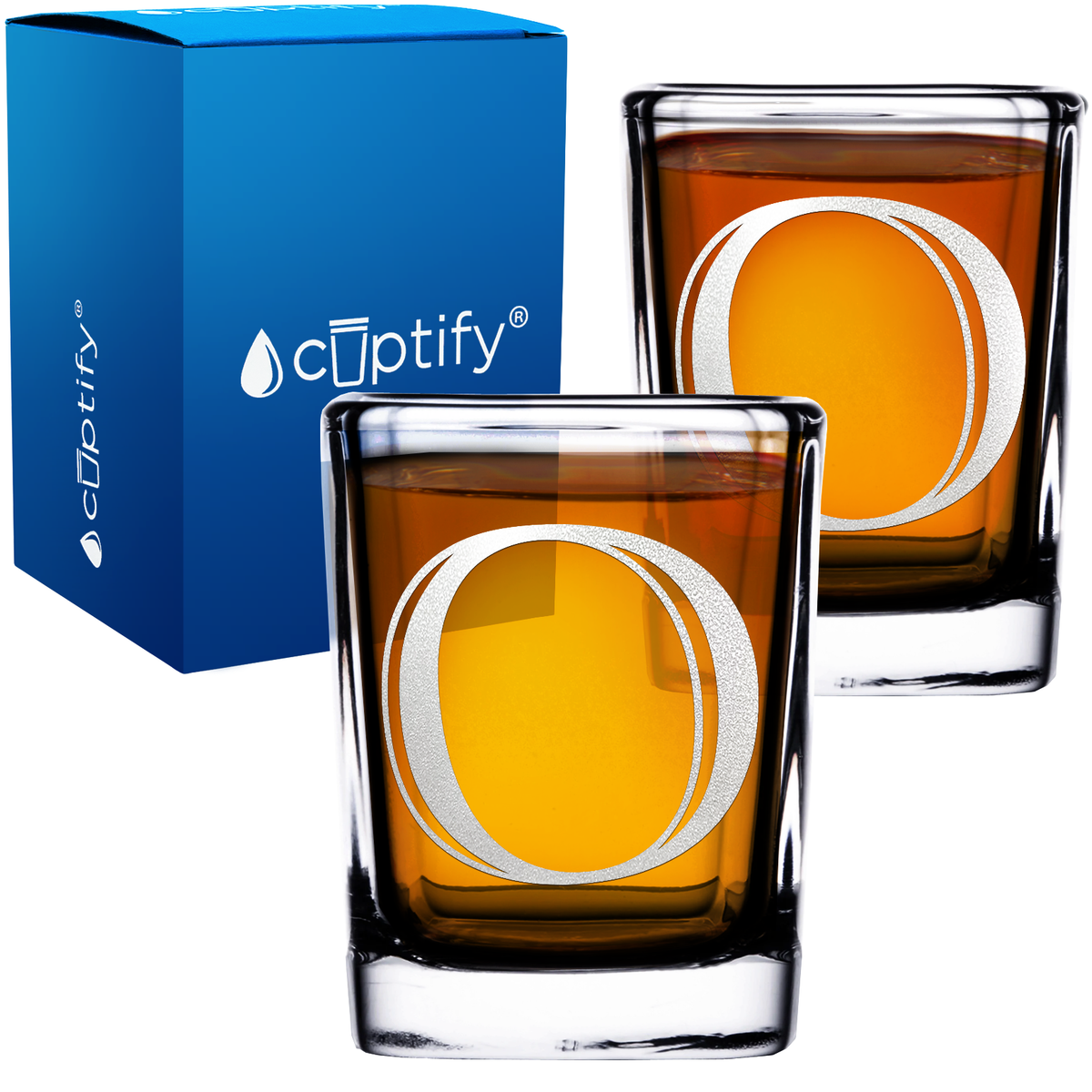 Monogram Initial Letter on 2oz Square Shot Glasses - Set of 2