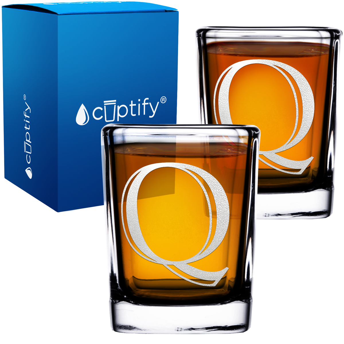 Monogram Initial Letter on 2oz Square Shot Glasses - Set of 2