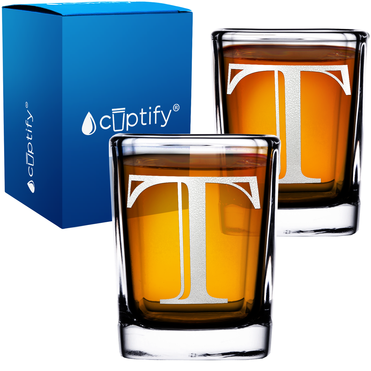 Monogram Initial Letter on 2oz Square Shot Glasses - Set of 2