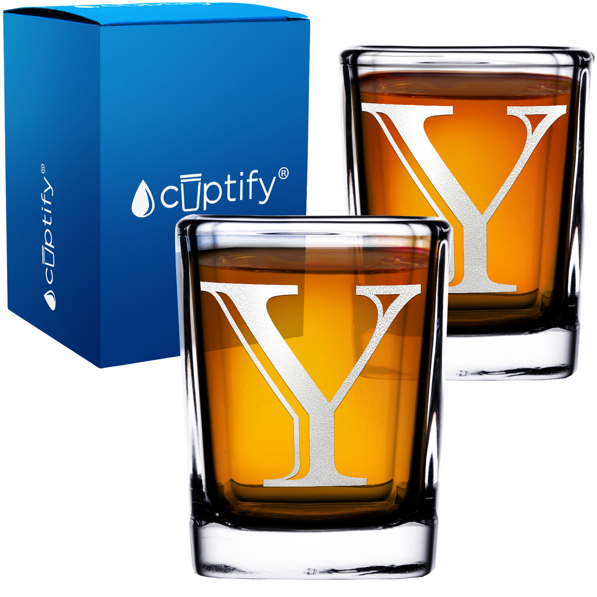 Monogram Initial Letter on 2oz Square Shot Glasses - Set of 2