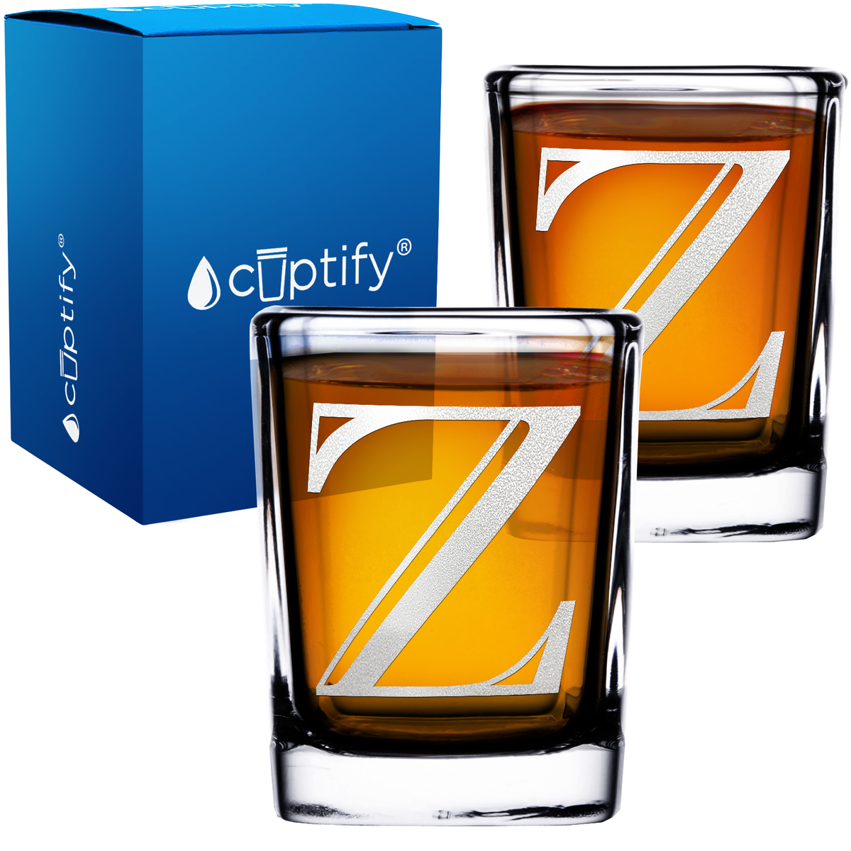 Monogram Initial Letter on 2oz Square Shot Glasses - Set of 2