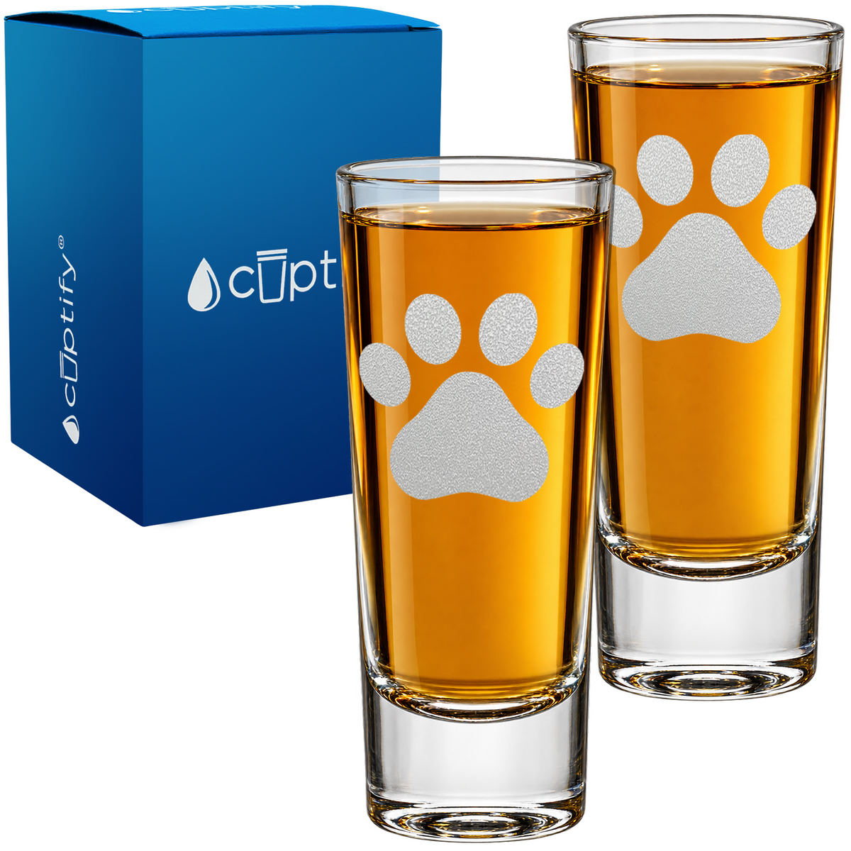 Paw Print on 2oz Tall Shot Glass - Set of Two