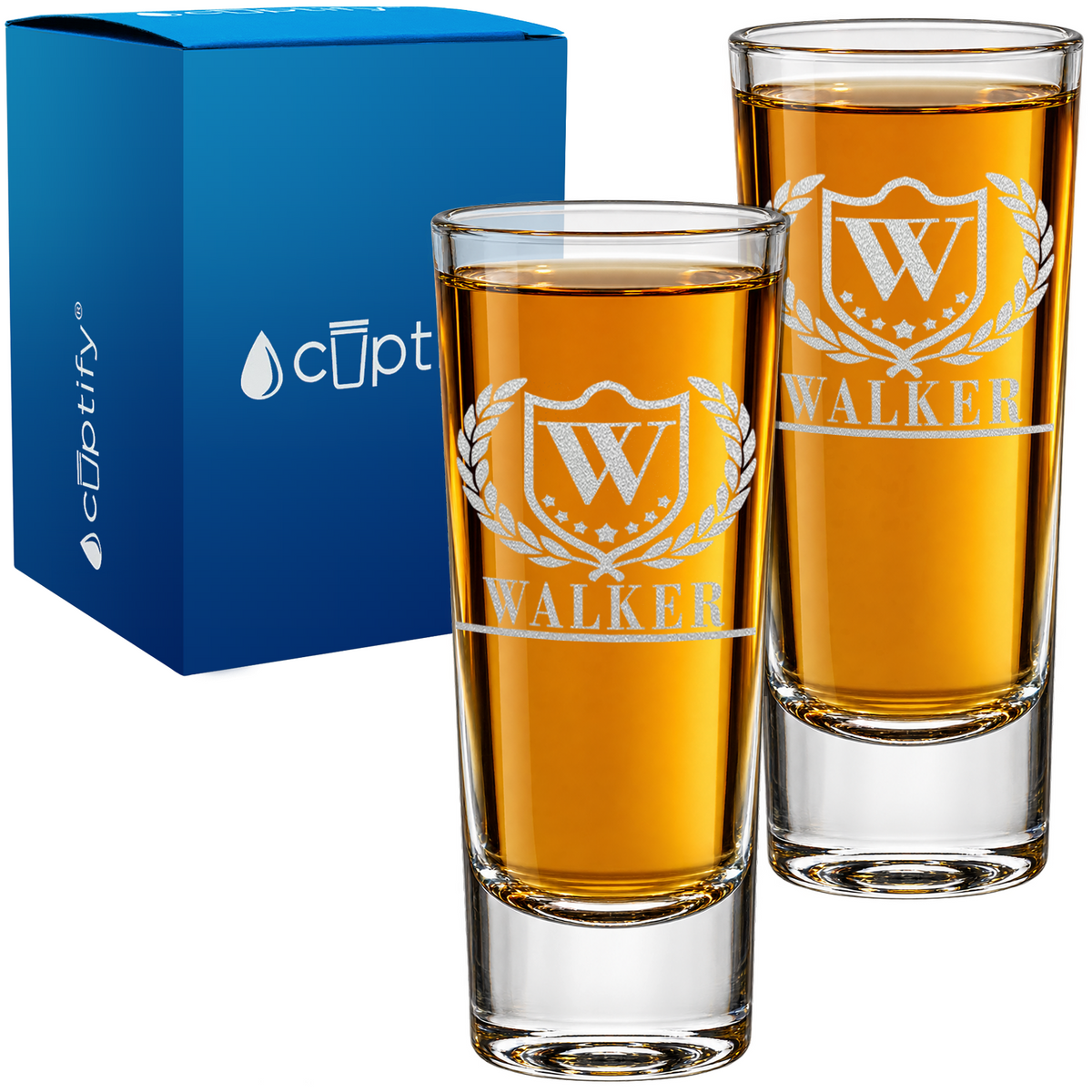Personalized Laurel Monogram Initial & Name2oz Tall Shot Glass - Set of Two
