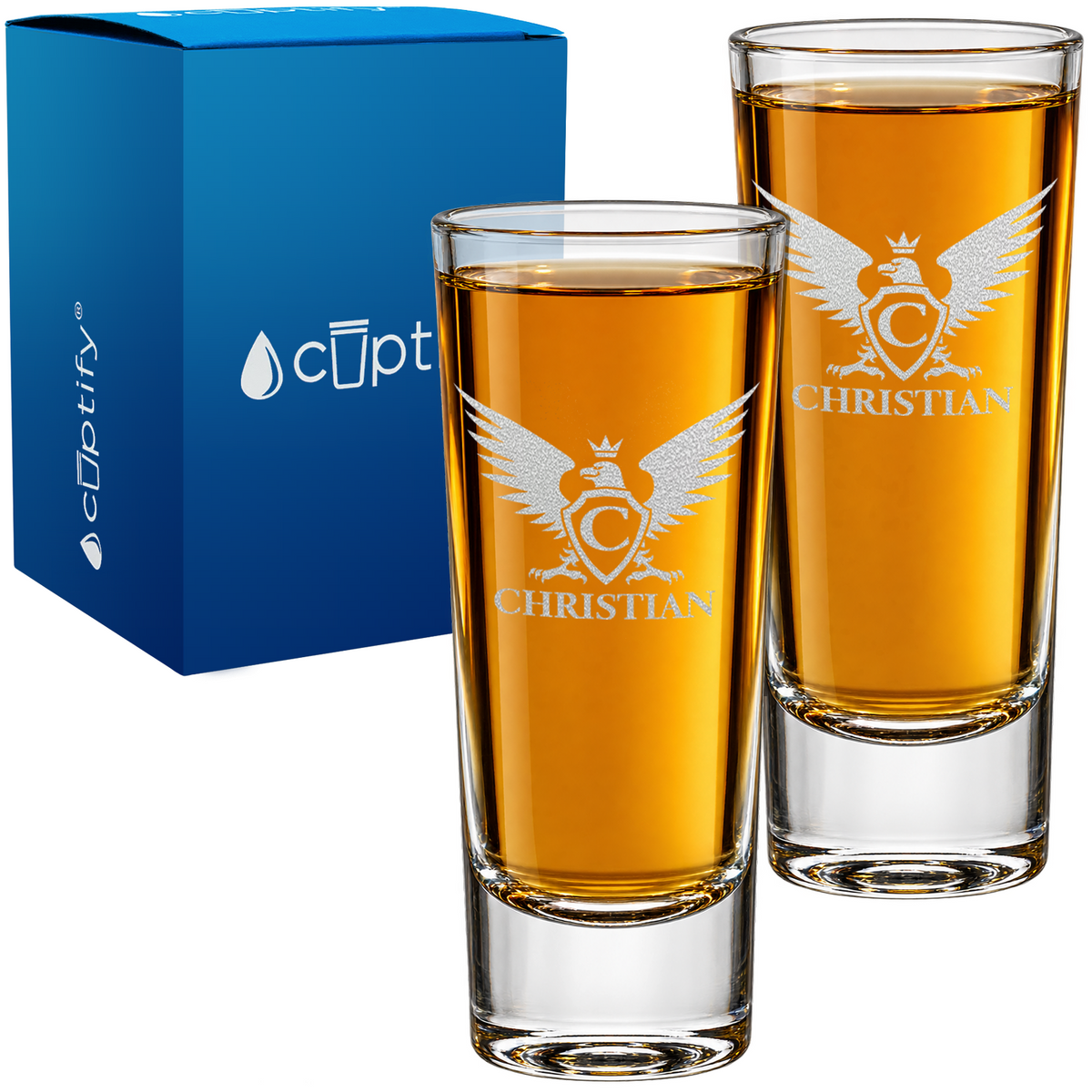 Personalized Eagle Crest Monogram Shot Glass