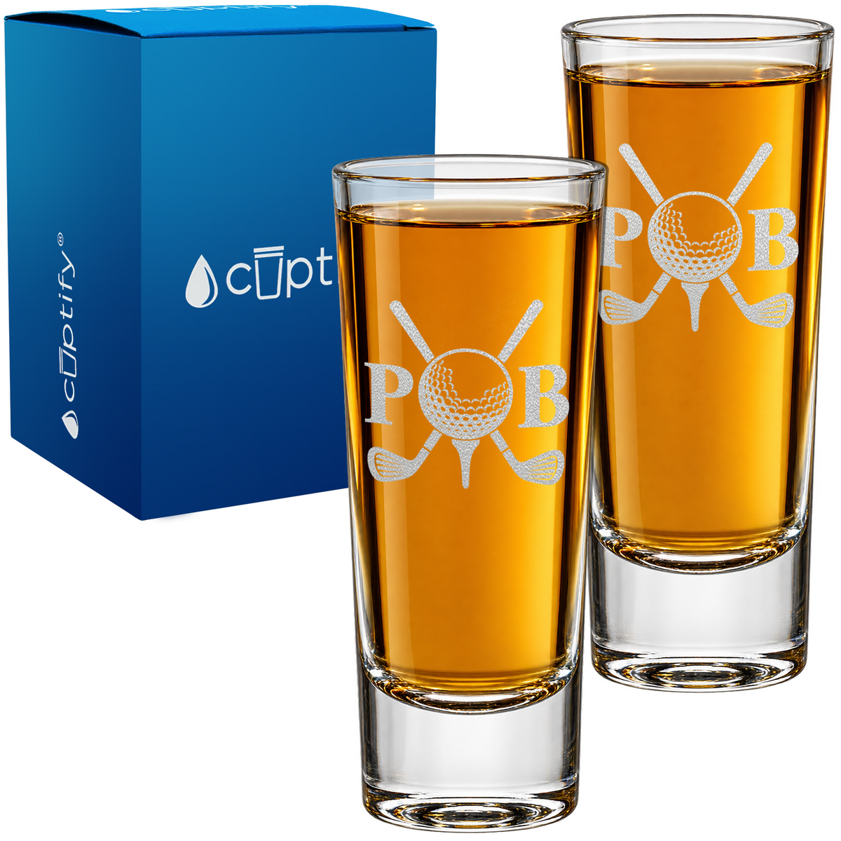 Crossed Clubs Golf Monogram 2oz Tall Shot Glass - Set of Two