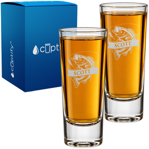 Personalized Hooked Catch Banner 2oz Tall Shot Glass - Set of Two
