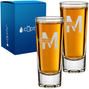 Modern Initial Monogram 2oz Tall Shot Glass - Set of Two