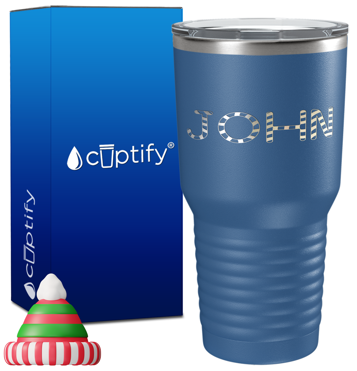 Personalized Candy Canes Christmas Font on 30oz Tumbler