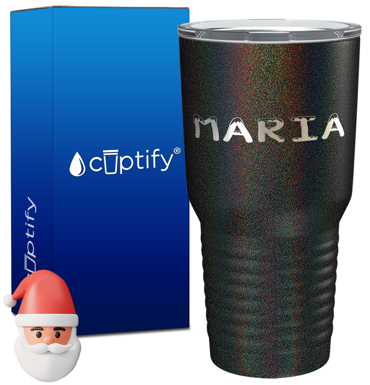 Personalized Snowy Christmas Font on 30oz Tumbler