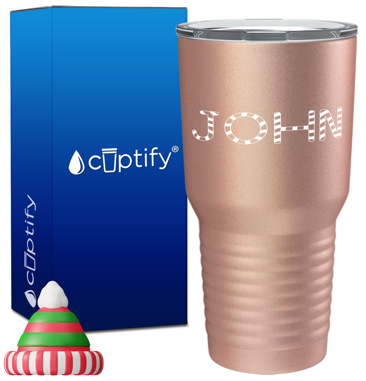 Personalized Candy Canes Christmas Font on 30oz Tumbler