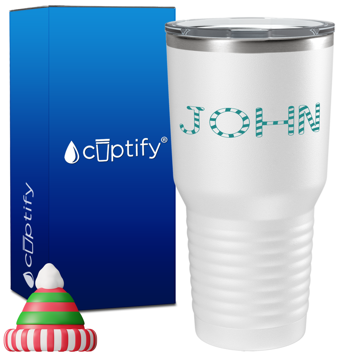 Personalized Candy Canes Christmas Font on 30oz Tumbler