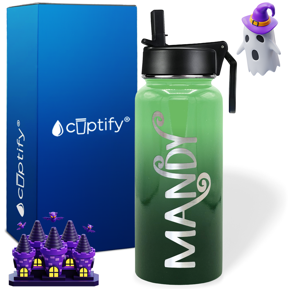 Personalized Curly Spooky Halloween Font on 32oz Wide Mouth