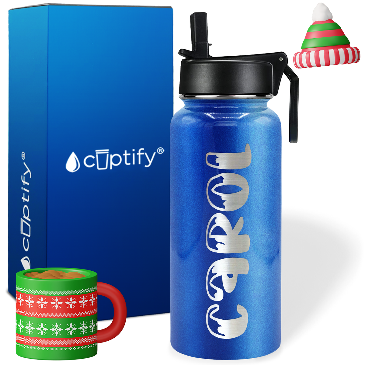 Personalized Frosty Christmas Font on 32oz Wide Mouth