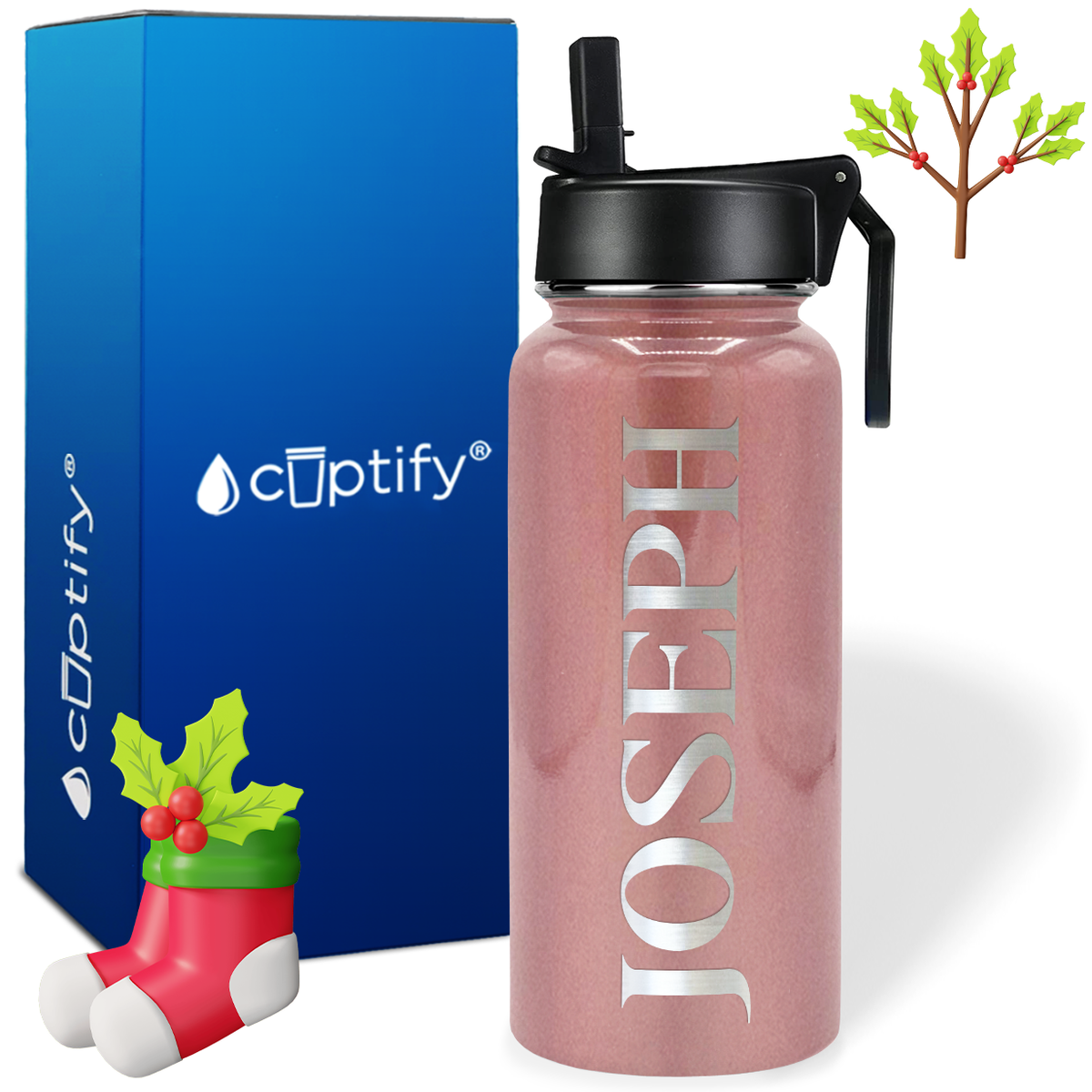 Personalized Merry Christmas Font on 32oz Wide Mouth