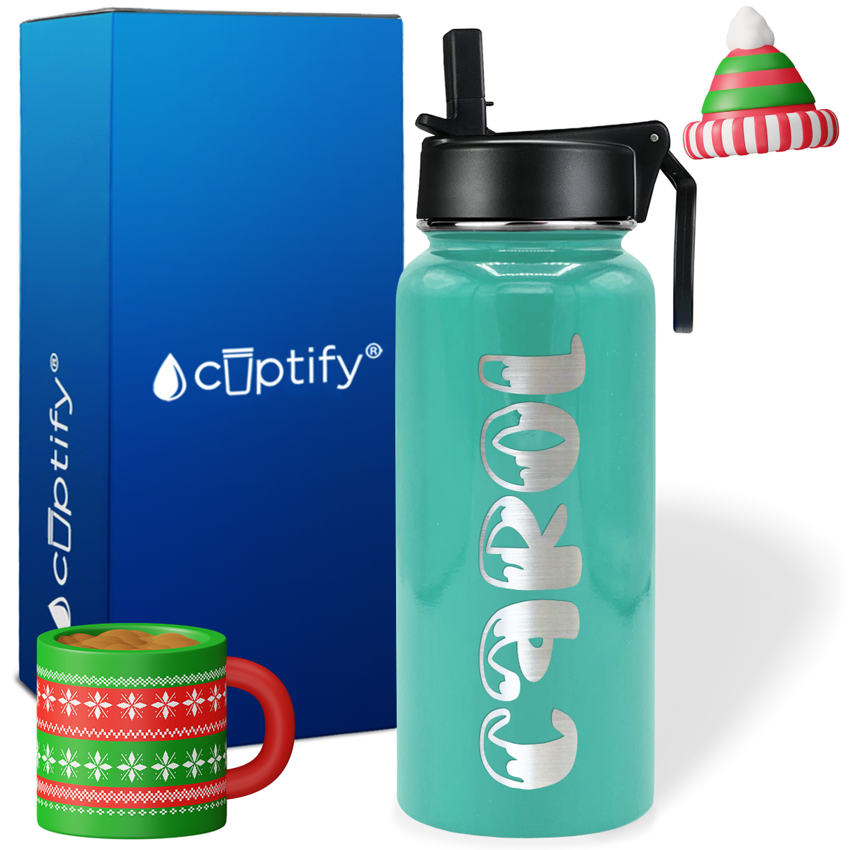 Personalized Frosty Christmas Font on 32oz Wide Mouth