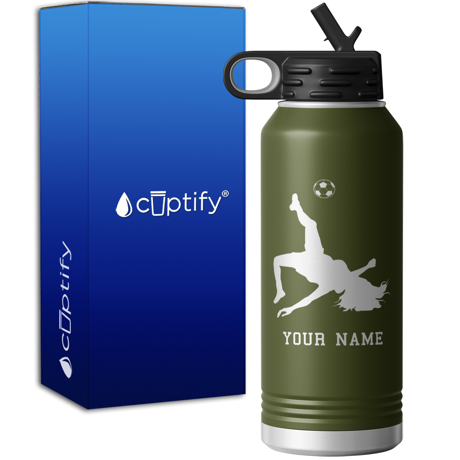 Personalized Soccer Player Female 32oz Sport Water Bottle