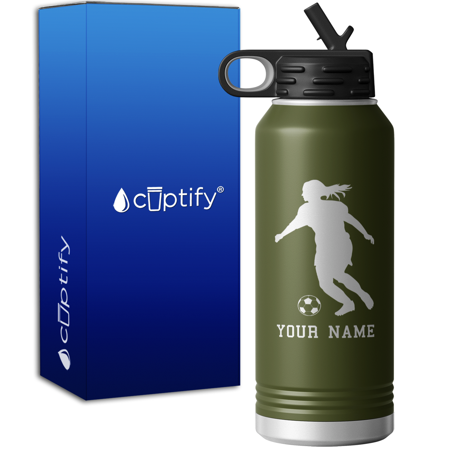 Personalized Soccer Player Female Silhouette 32oz Sport Water Bottle