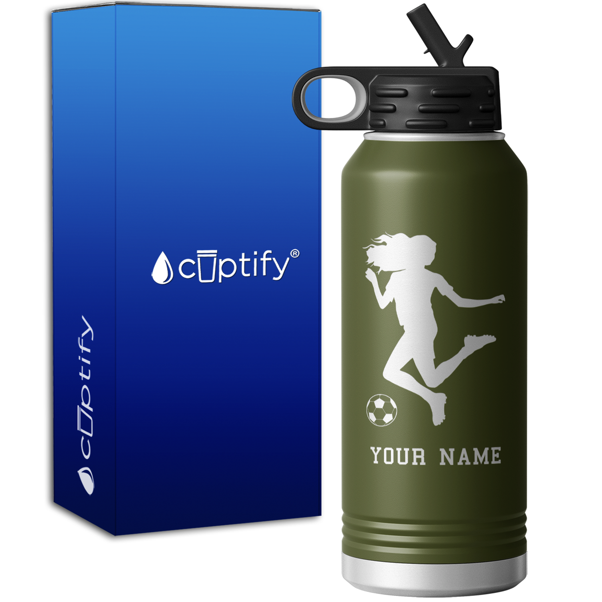 Personalized Soccer Player Female Kick 32oz Sport Water Bottle