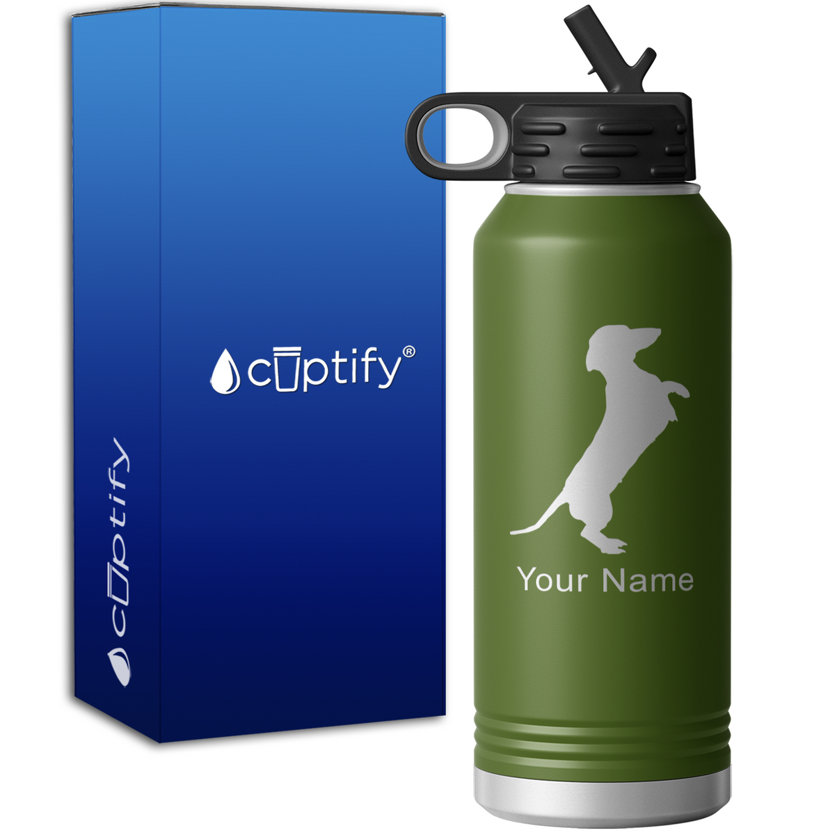 Standing Dachshund Personalized 32oz Sport Water Bottle