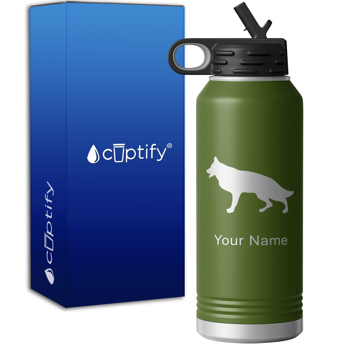 German Shepherd Personalized 32oz Sport Water Bottle
