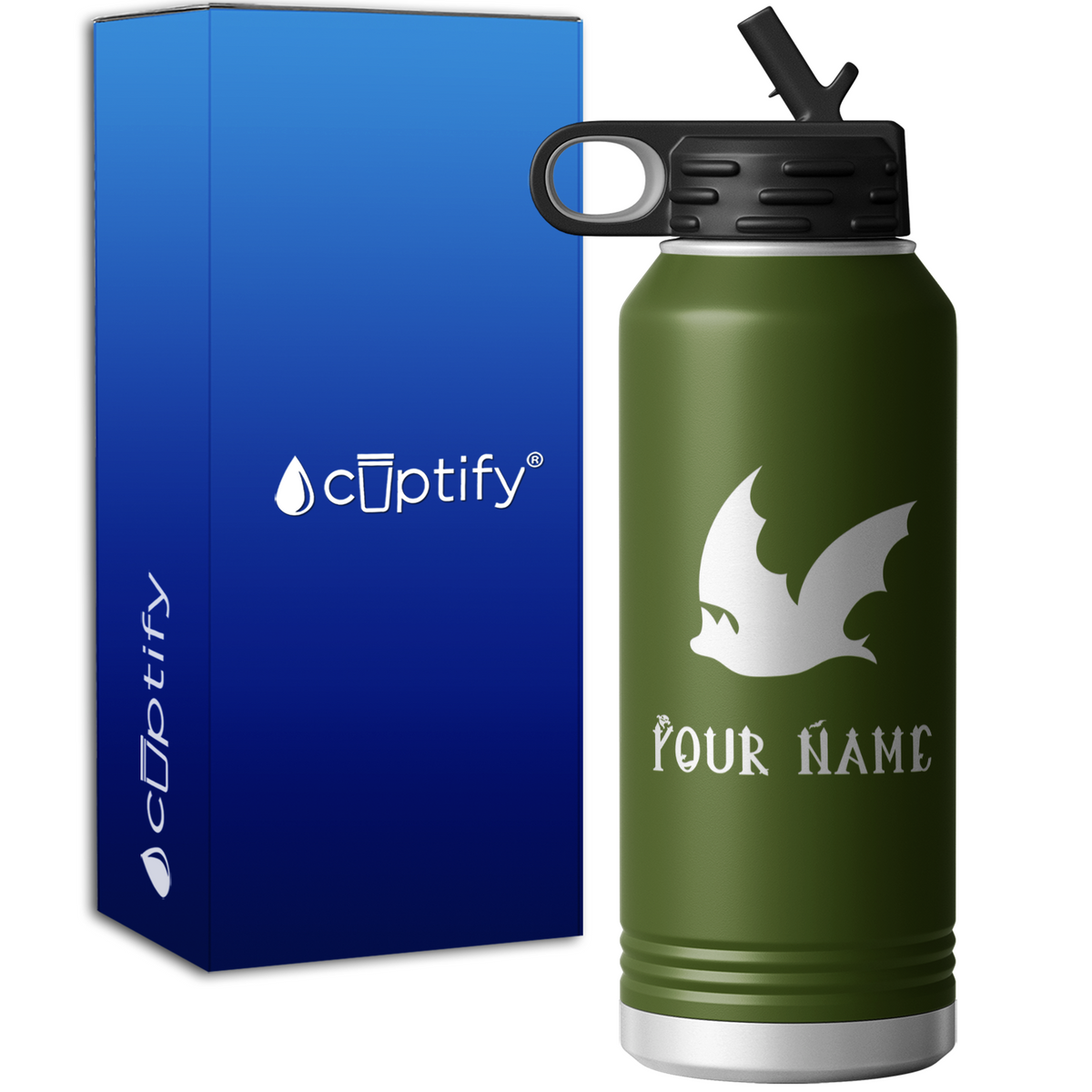 Flying Bat Personalized 32oz Sport Water Bottle