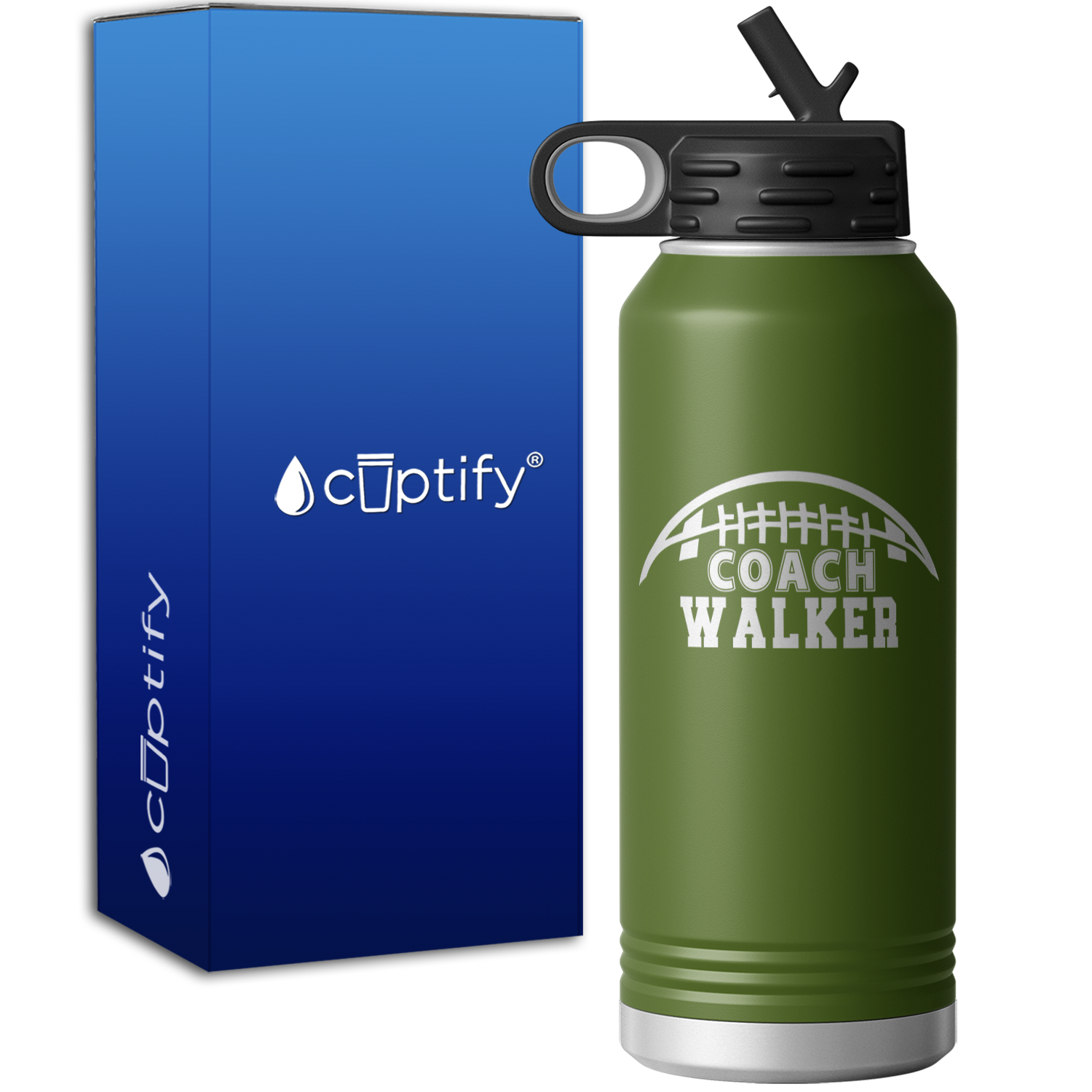 Personalized Football Coach Half Silhouette 32oz Sport Water Bottle