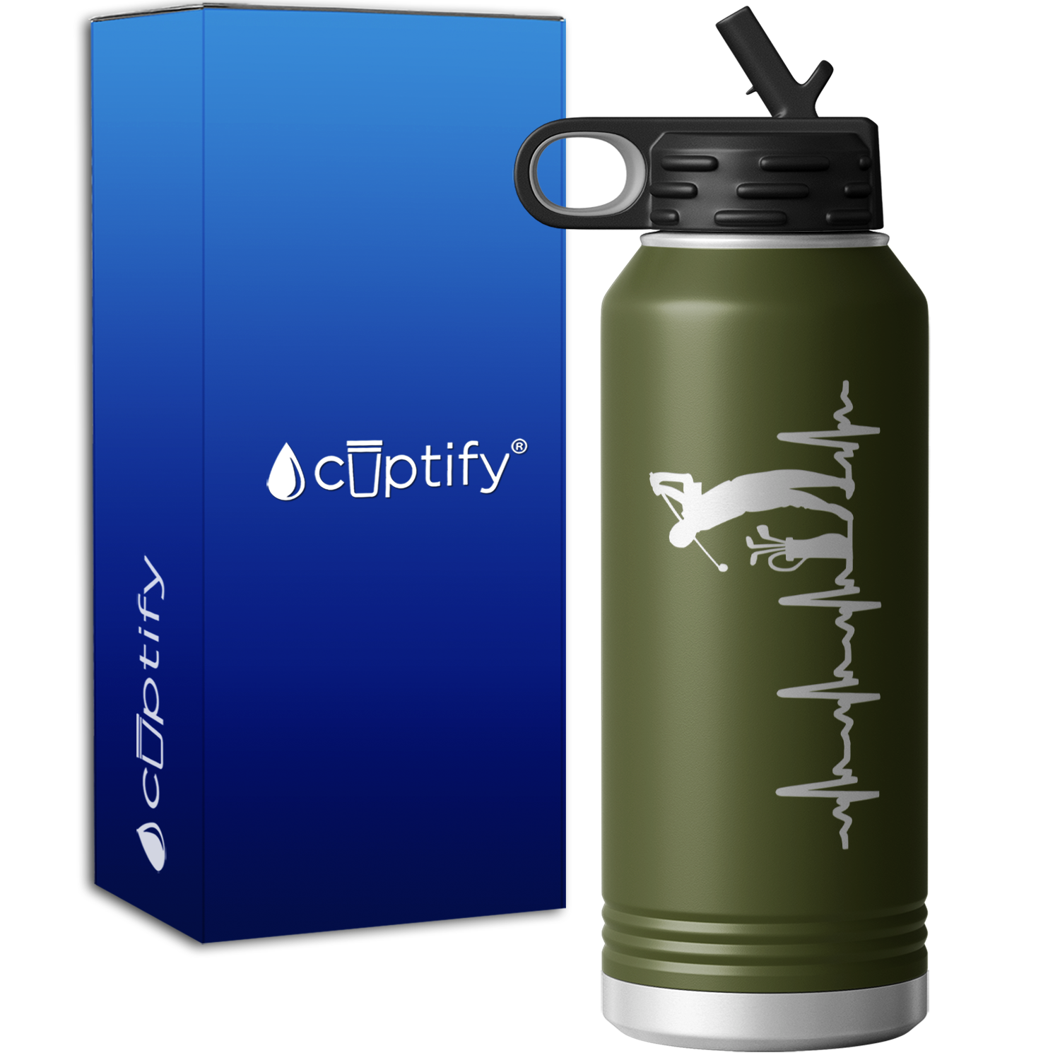 Golfer Heartbeat 32oz Sport Water Bottle