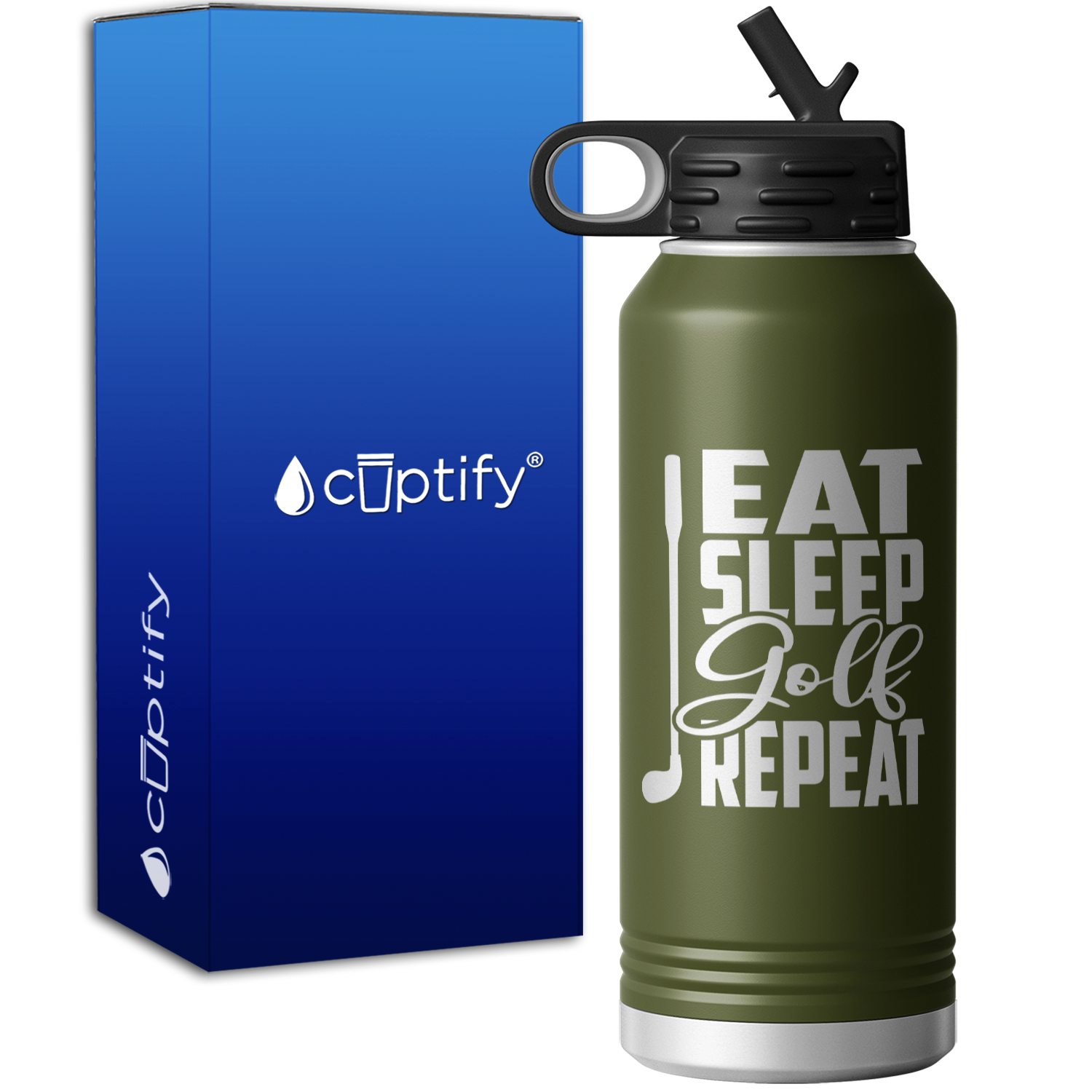 Eat. Sleep. Golf. Repeat. Block 32oz Sport Water Bottle