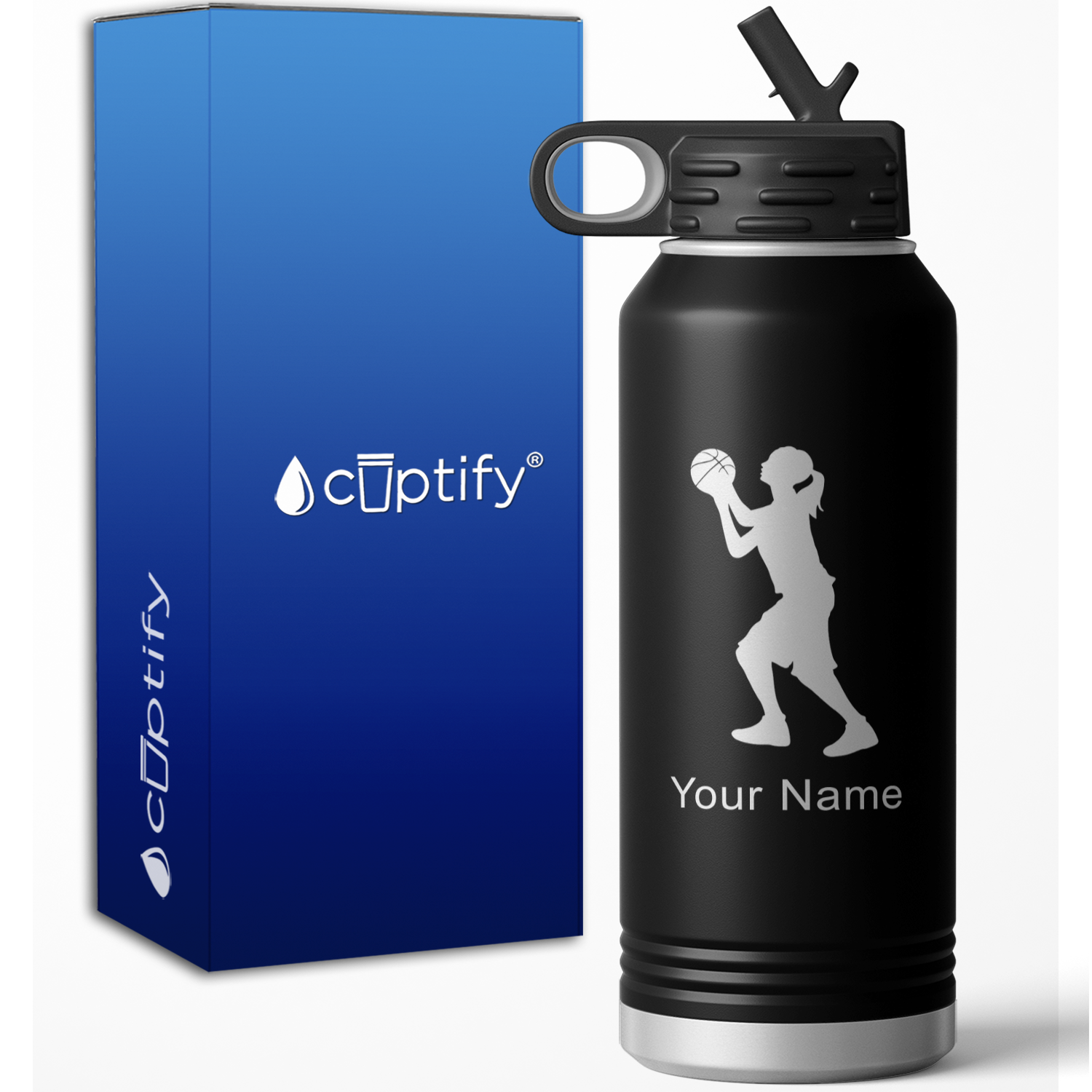 Female Basketball Player Shooting Personalized 32oz Sport Water Bottle