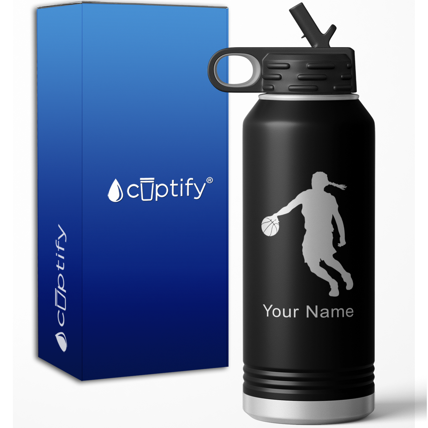 Basketball Female Player Silhouette Personalized 32oz Sport Water Bottle