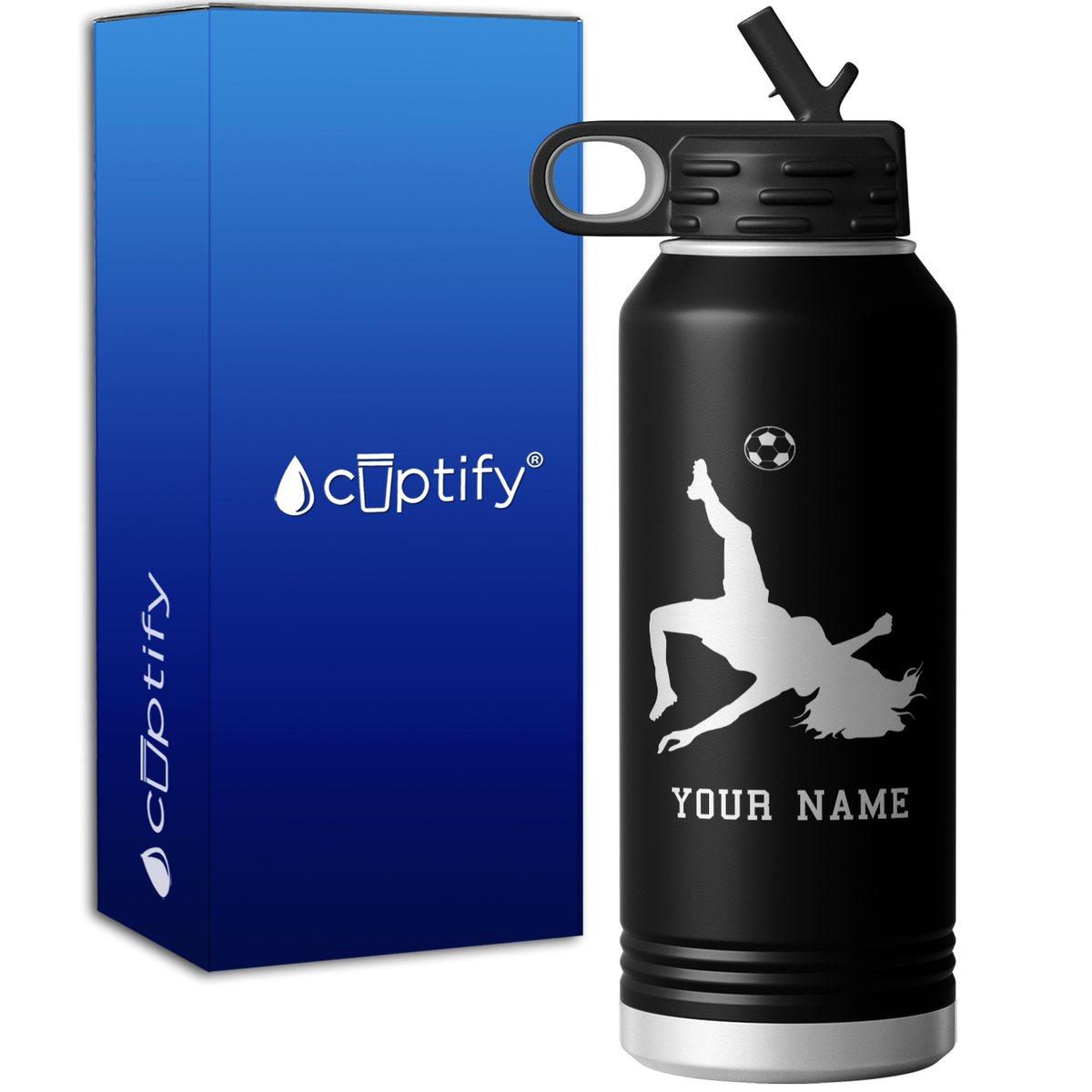 Personalized Soccer Player Female 32oz Sport Water Bottle