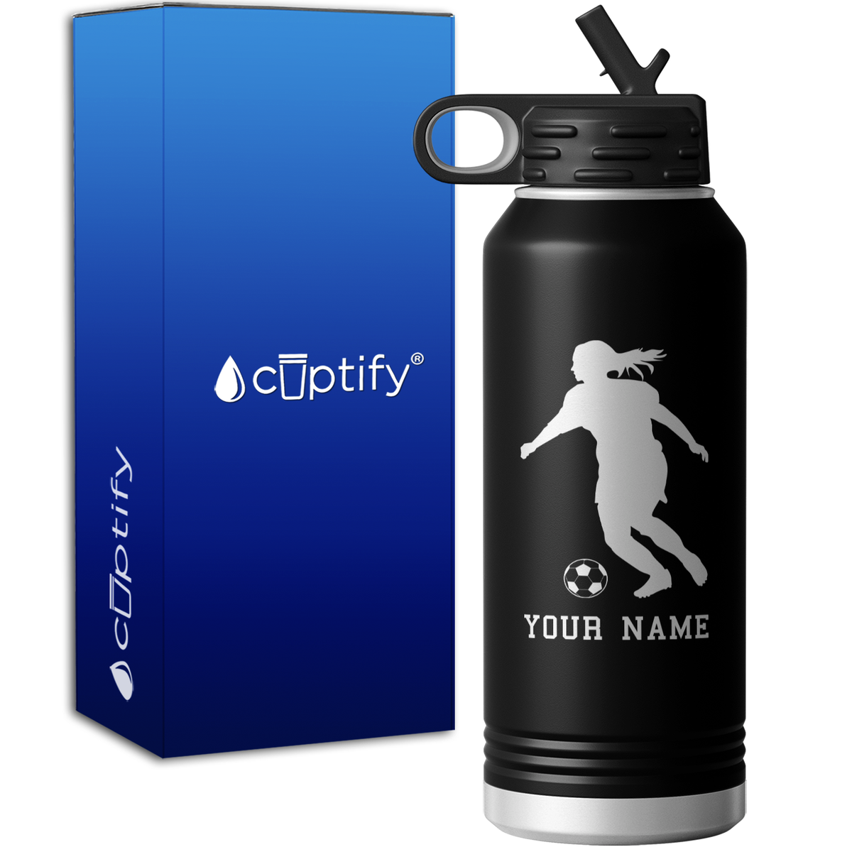 Personalized Soccer Player Female Silhouette 32oz Sport Water Bottle