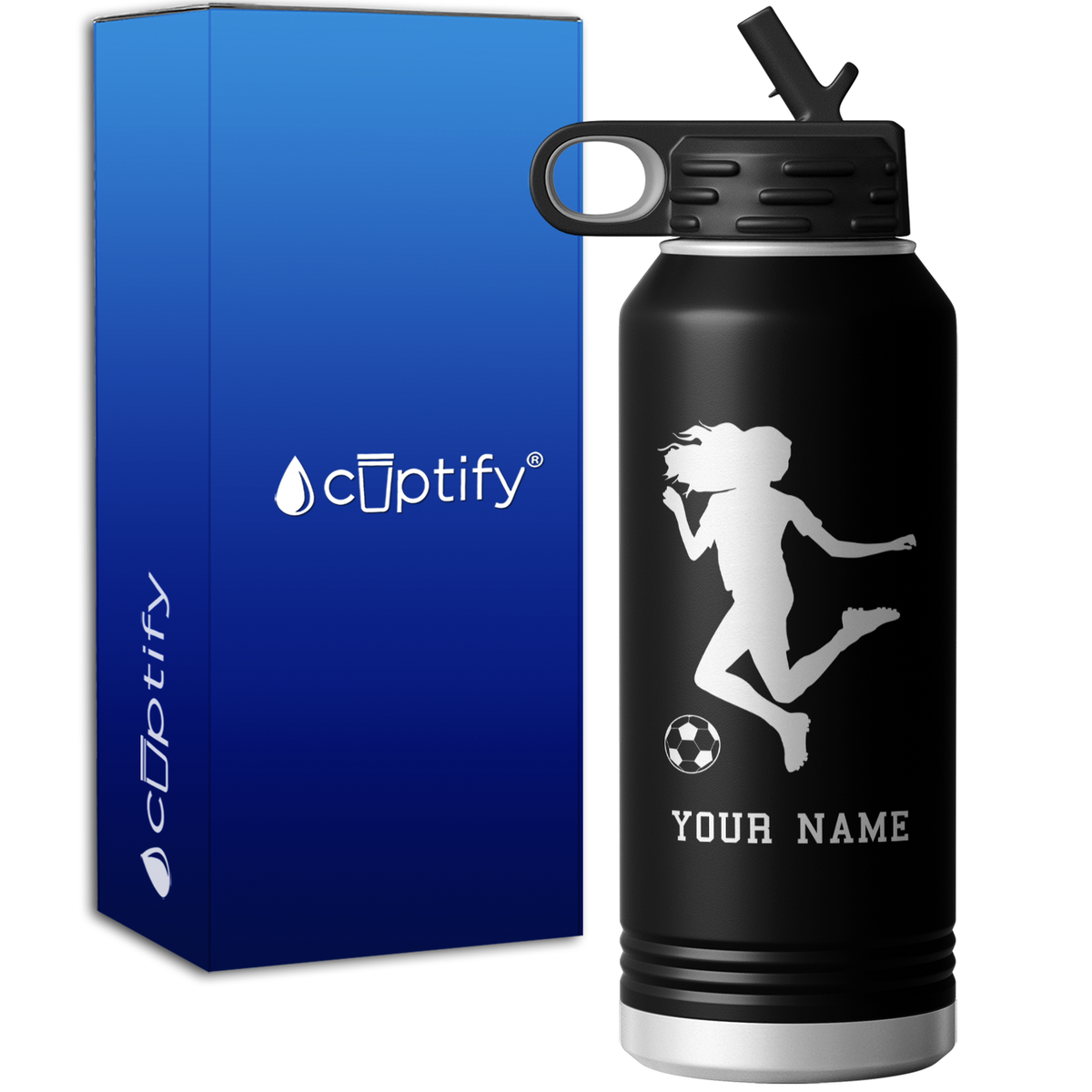 Personalized Soccer Player Female Kick 32oz Sport Water Bottle