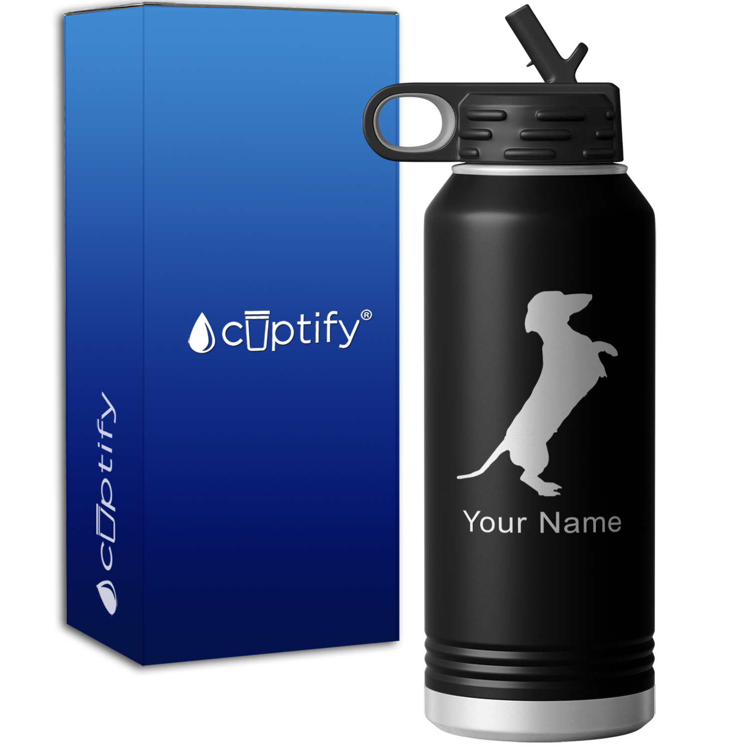 Standing Dachshund Personalized 32oz Sport Water Bottle