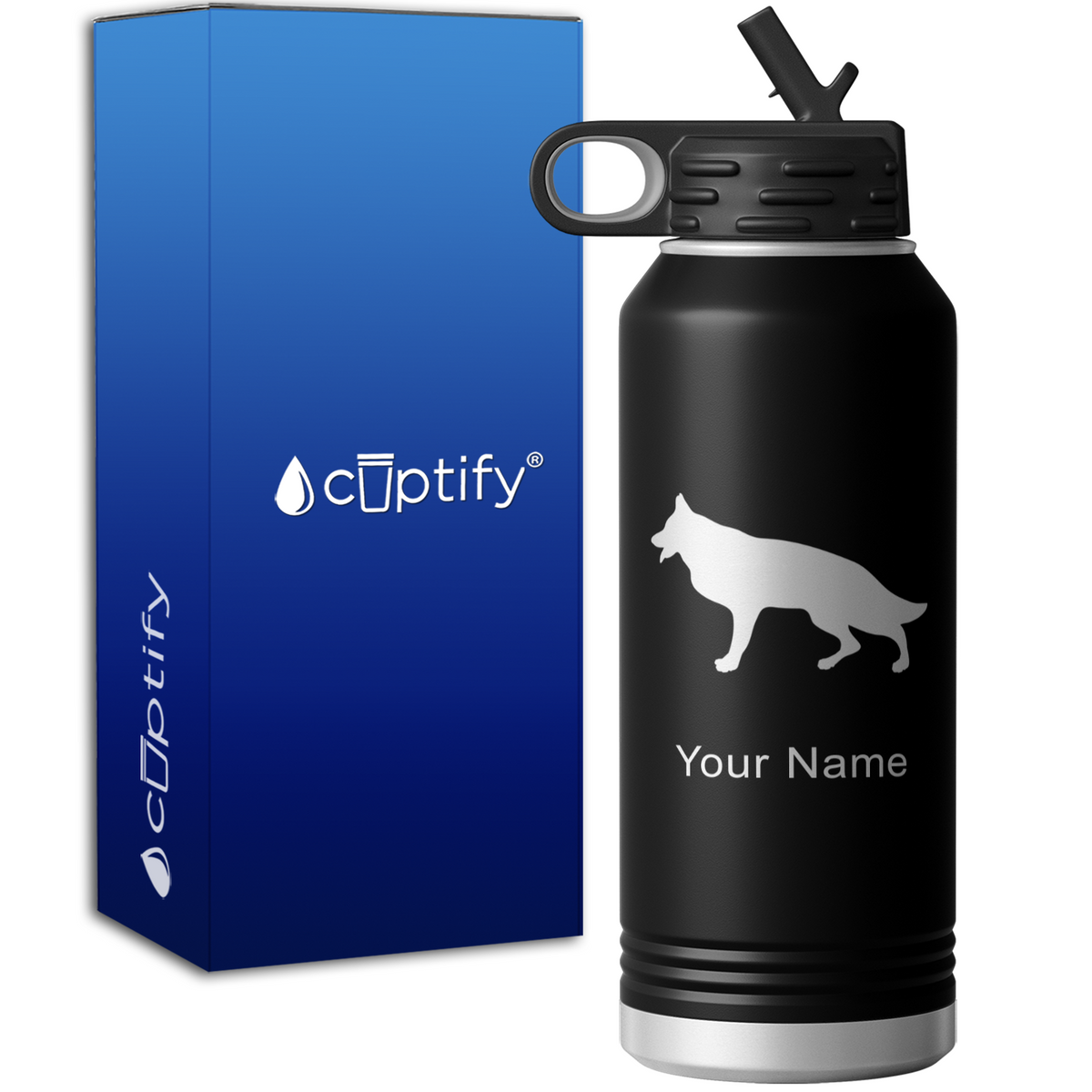 German Shepherd Personalized 32oz Sport Water Bottle