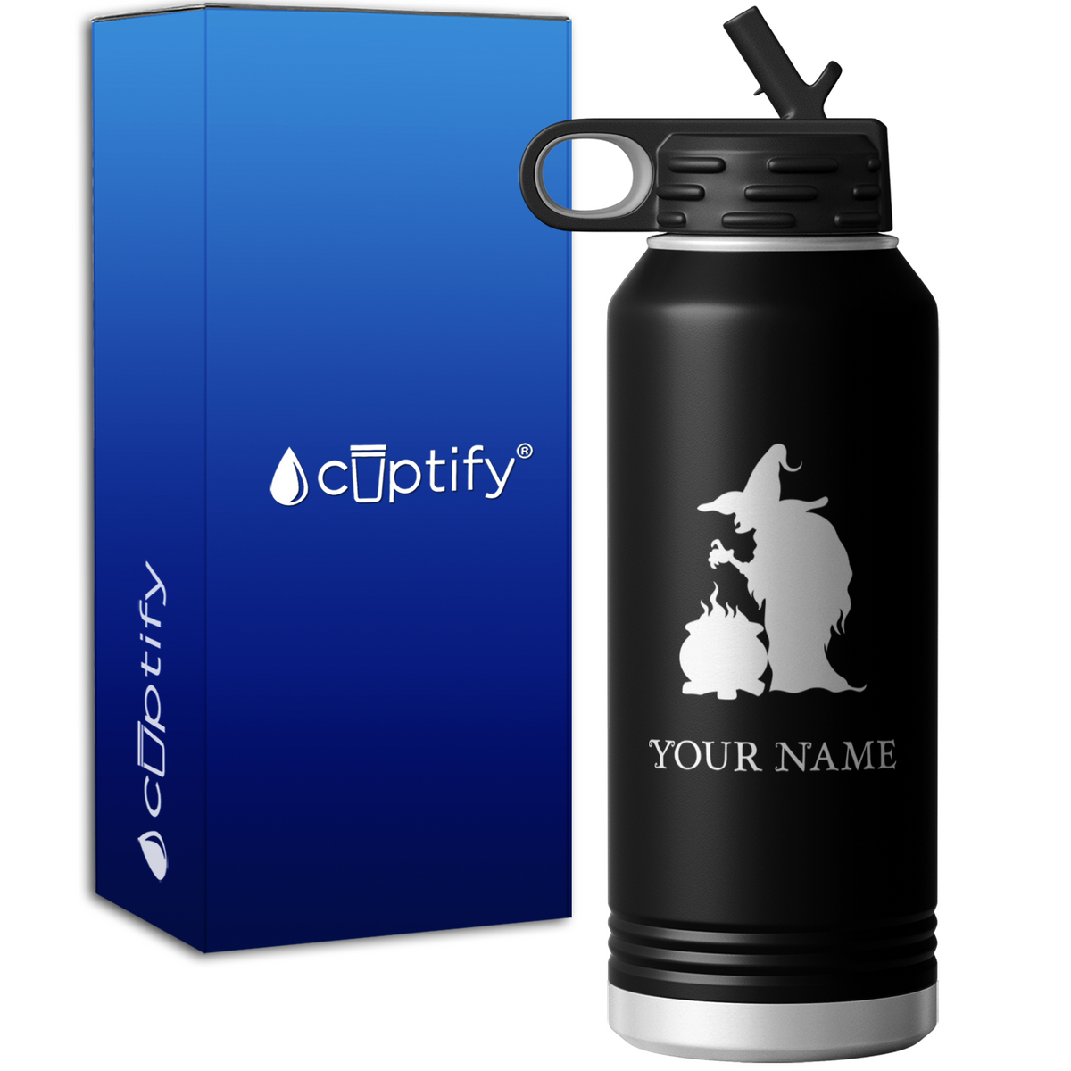 Witch with Cauldron Personalized 32oz Sport Water Bottle