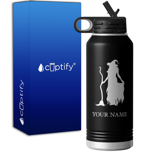 Witch Standing with Broom Personalized 32oz Sport Water Bottle