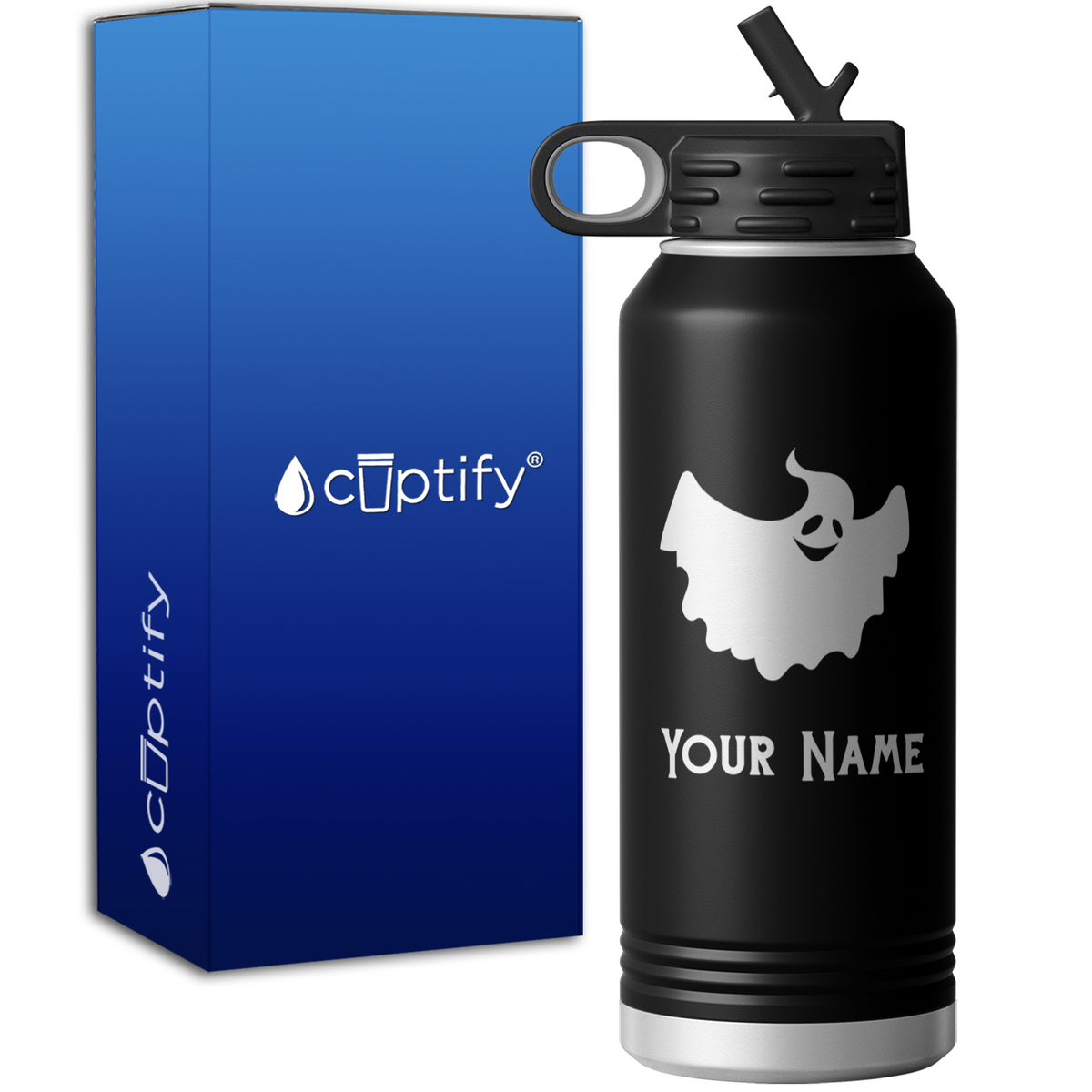 Happy Ghost Personalized 32oz Sport Water Bottle