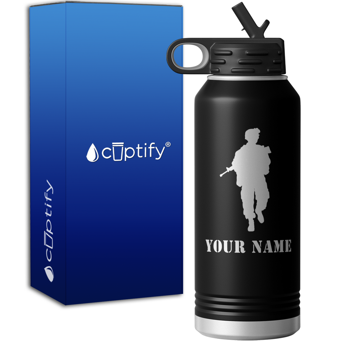 Combat Soldier Personalized 32oz Sport Water Bottle