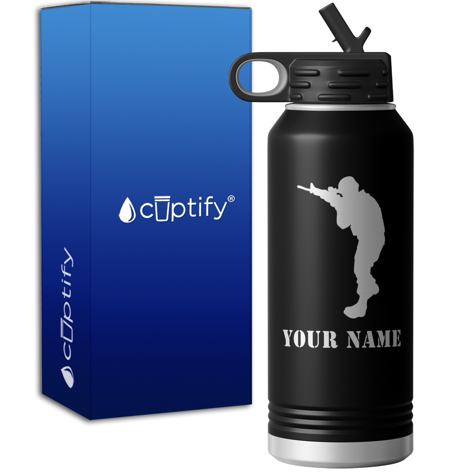 Military Soldier Shooting Personalized 32oz Sport Water Bottle