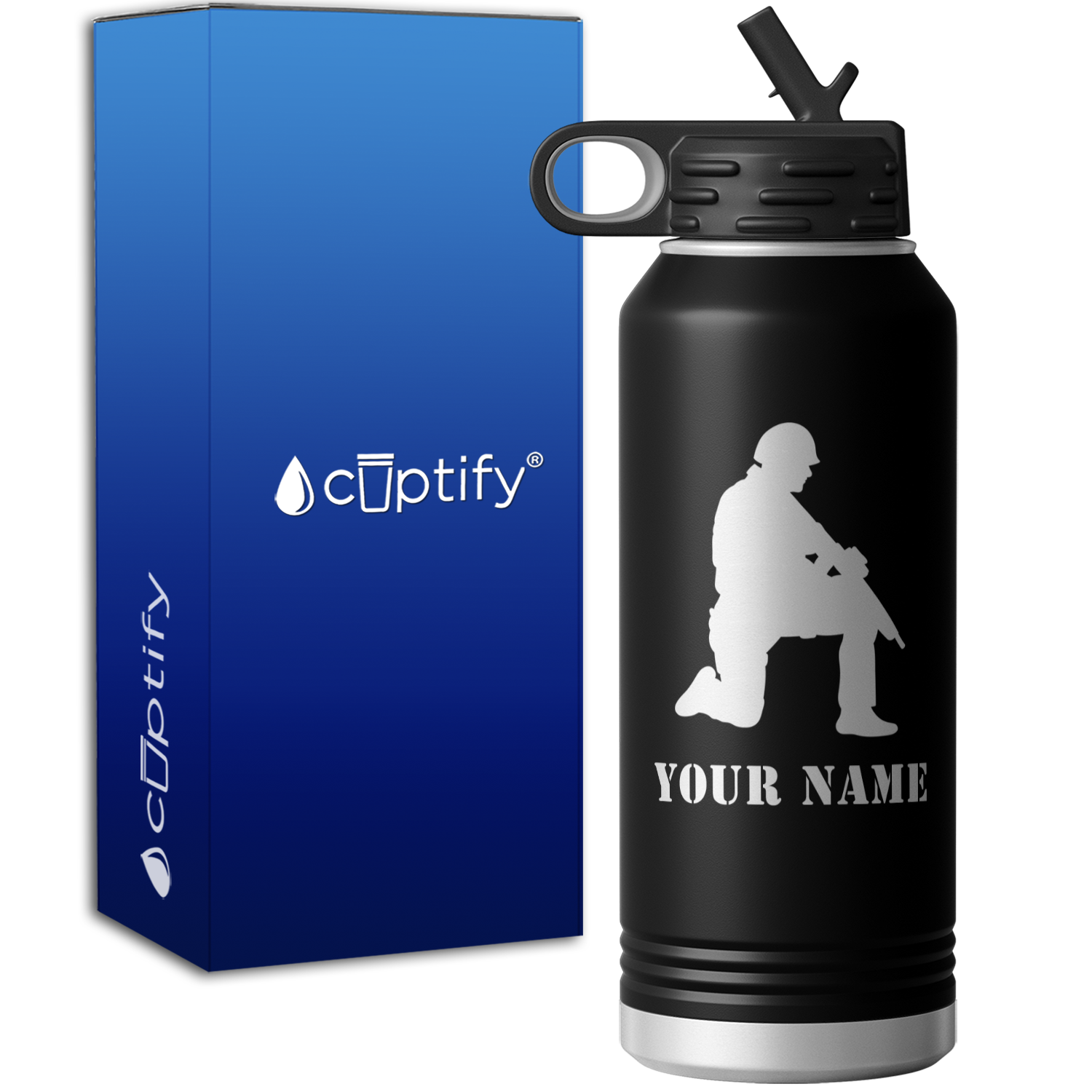 Soldier Kneeling with Rifle Personalized 32oz Sport Water Bottle
