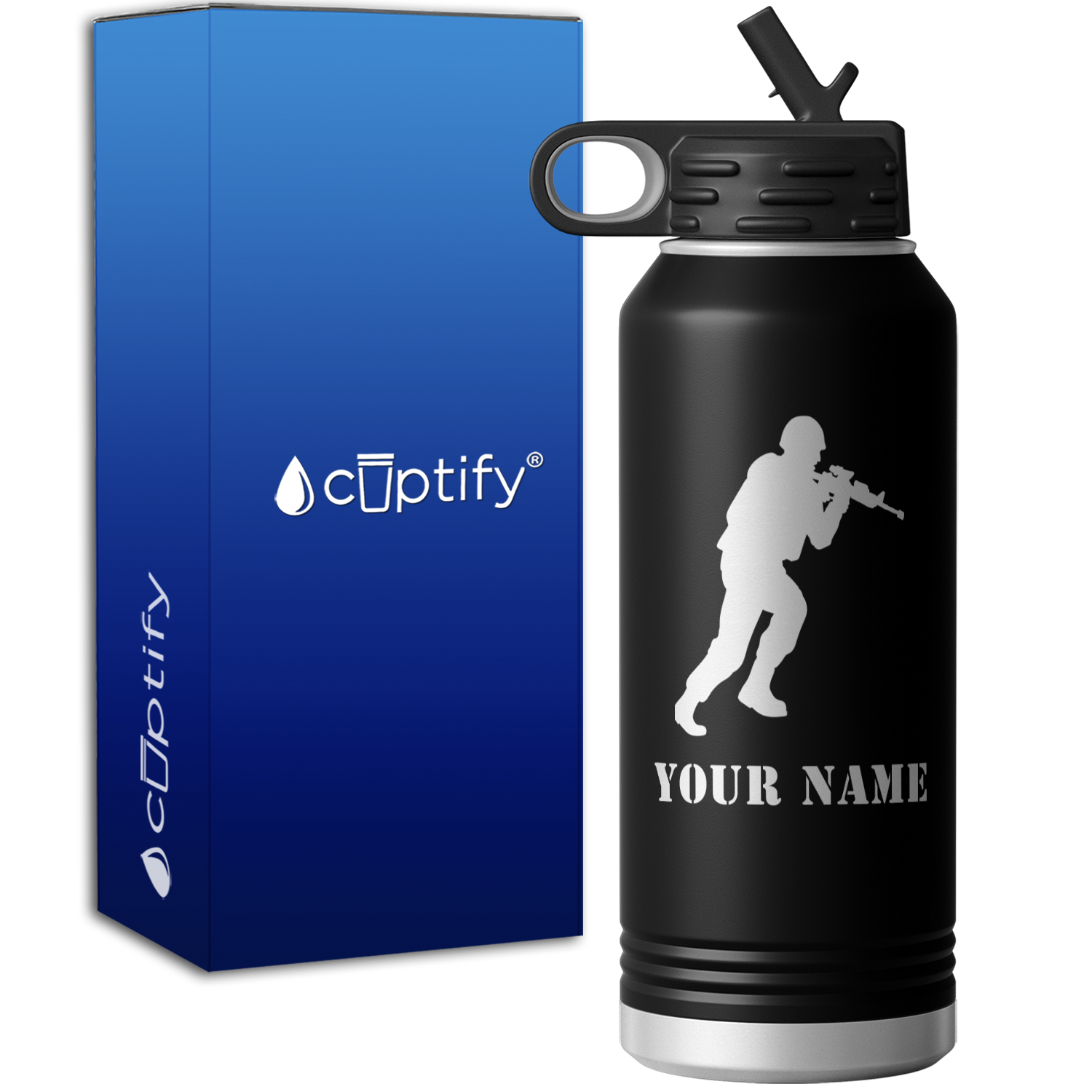 Attacking Military Soldier Personalized 32oz Sport Water Bottle