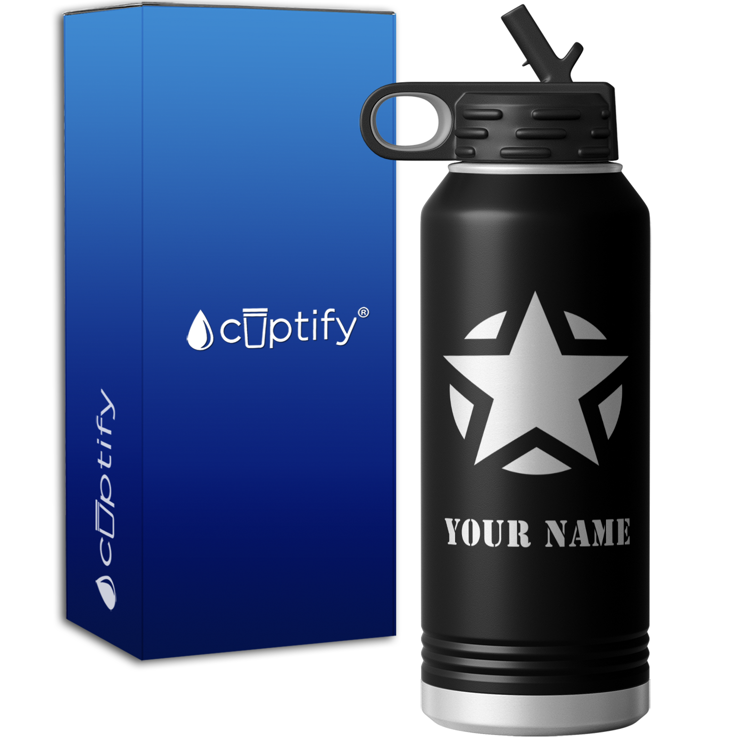 Army Military Star Personalized 32oz Sport Water Bottle