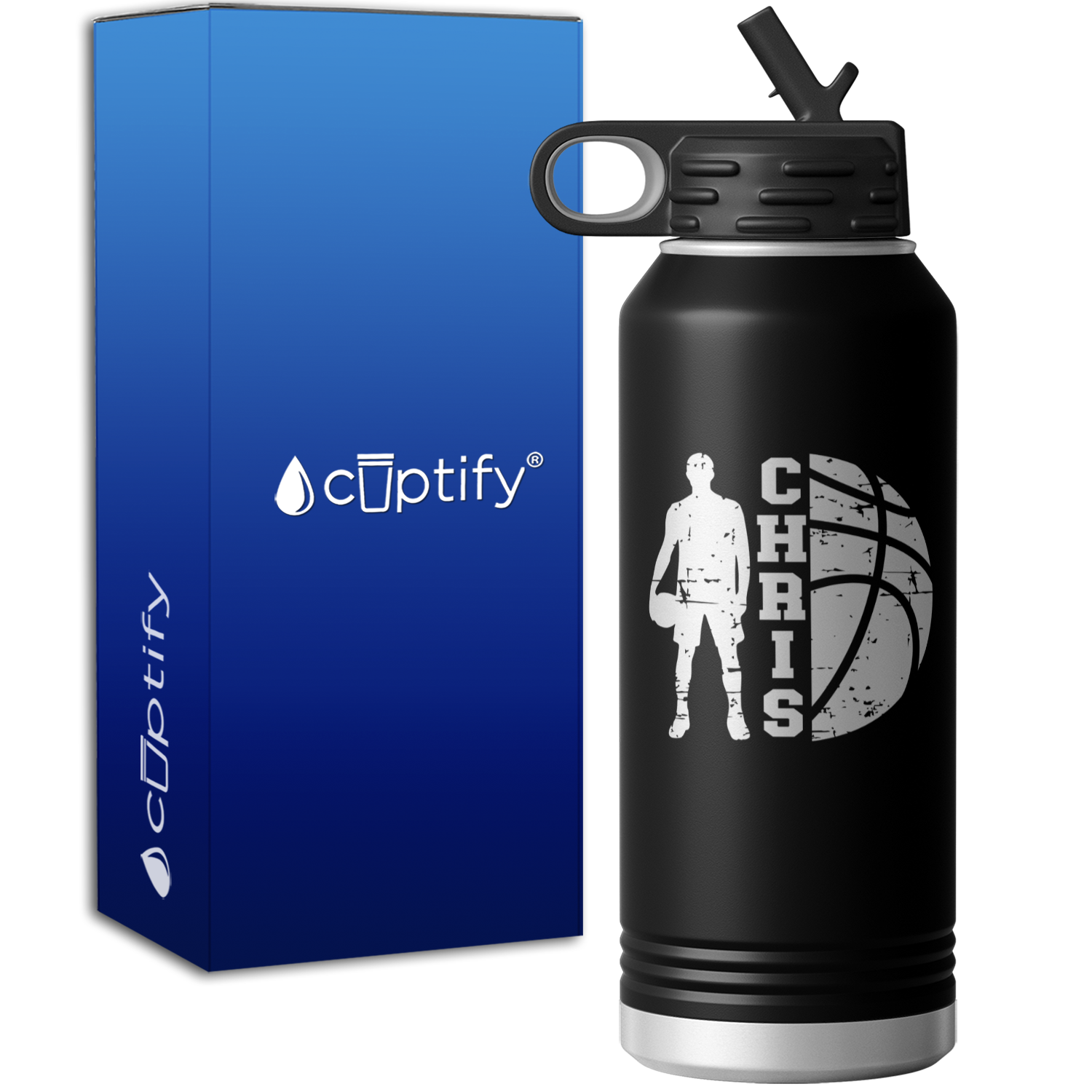 Boys Distressed Basketball Personalized 32oz Sport Water Bottle